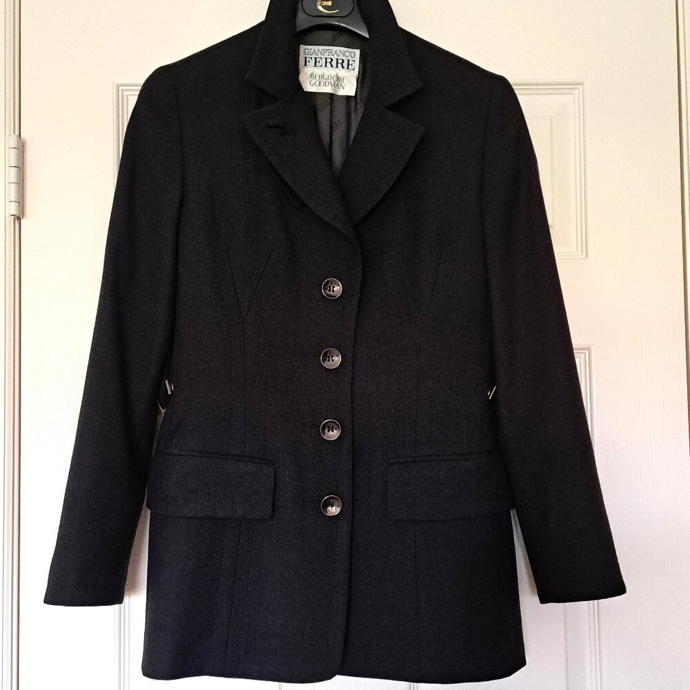 Gianfranco Ferré Italy Jacket Skirt Suit Military Style Gray Wool VTG Sz EU38/40